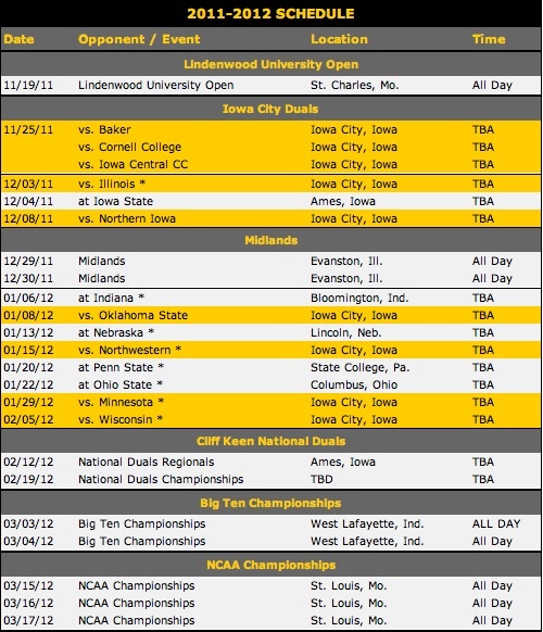 Iowa Schedule for 2011-2012